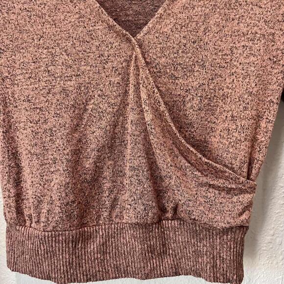 Active USA Womens Small Pink Mauve Faux Wrap Cropped Long Sleeve Sweater - Picture 2 of 7